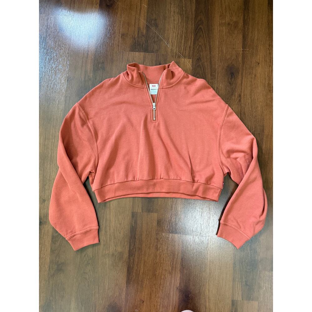 Levi's NWT Cropped 1/4 Zip Sweater Orange Sz L Casual Lounge Comfort Active